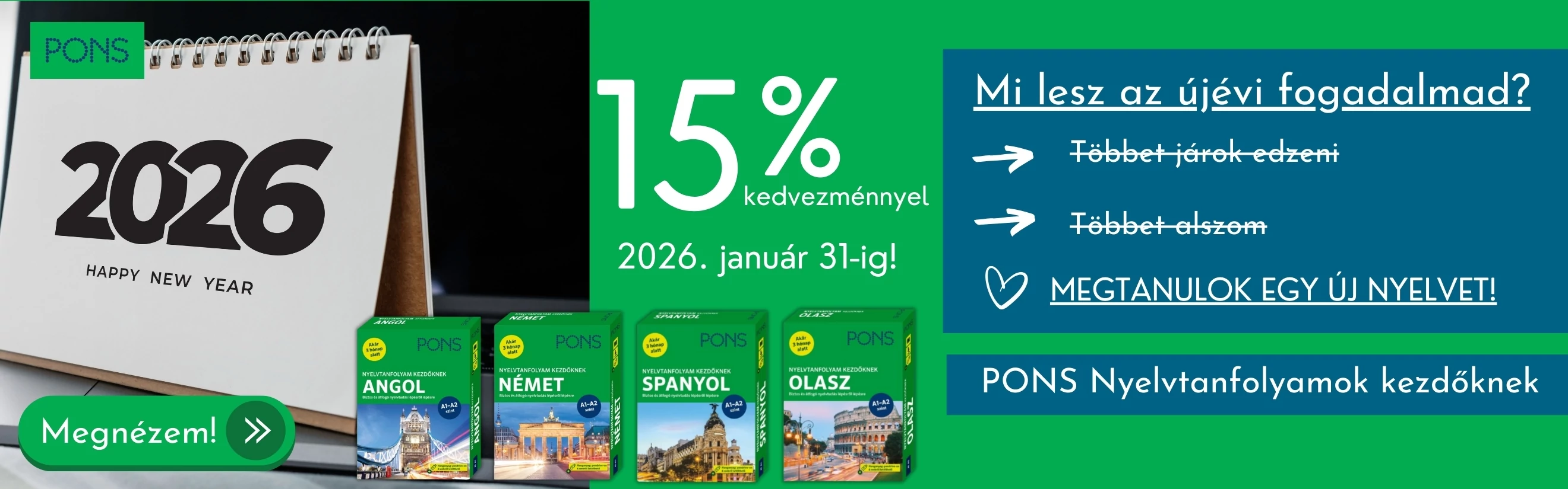 Újévi ajánlat - Nyelvtanfolyamok kezdőknek 15% kedvezménnyel